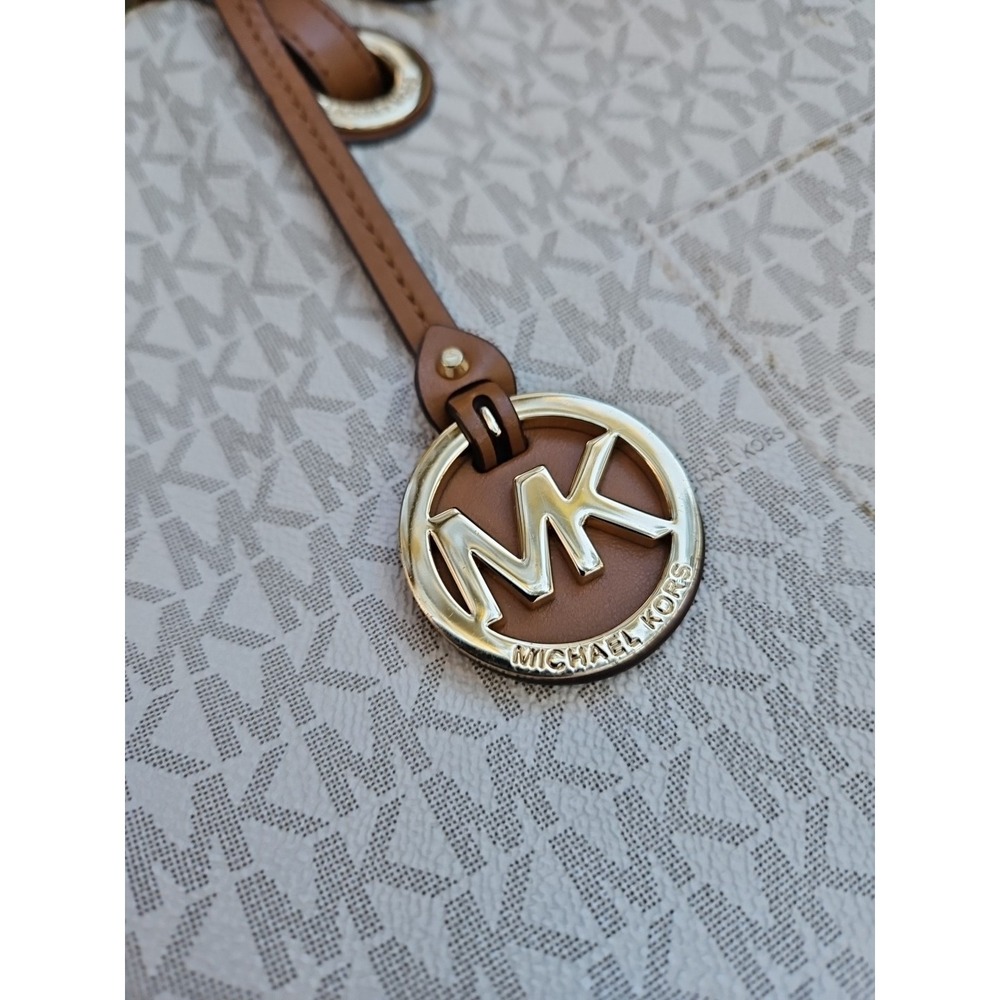 Michael Kors Jet Set Travel Tote Bag Purse MK Signature Vanilla/Brown‎